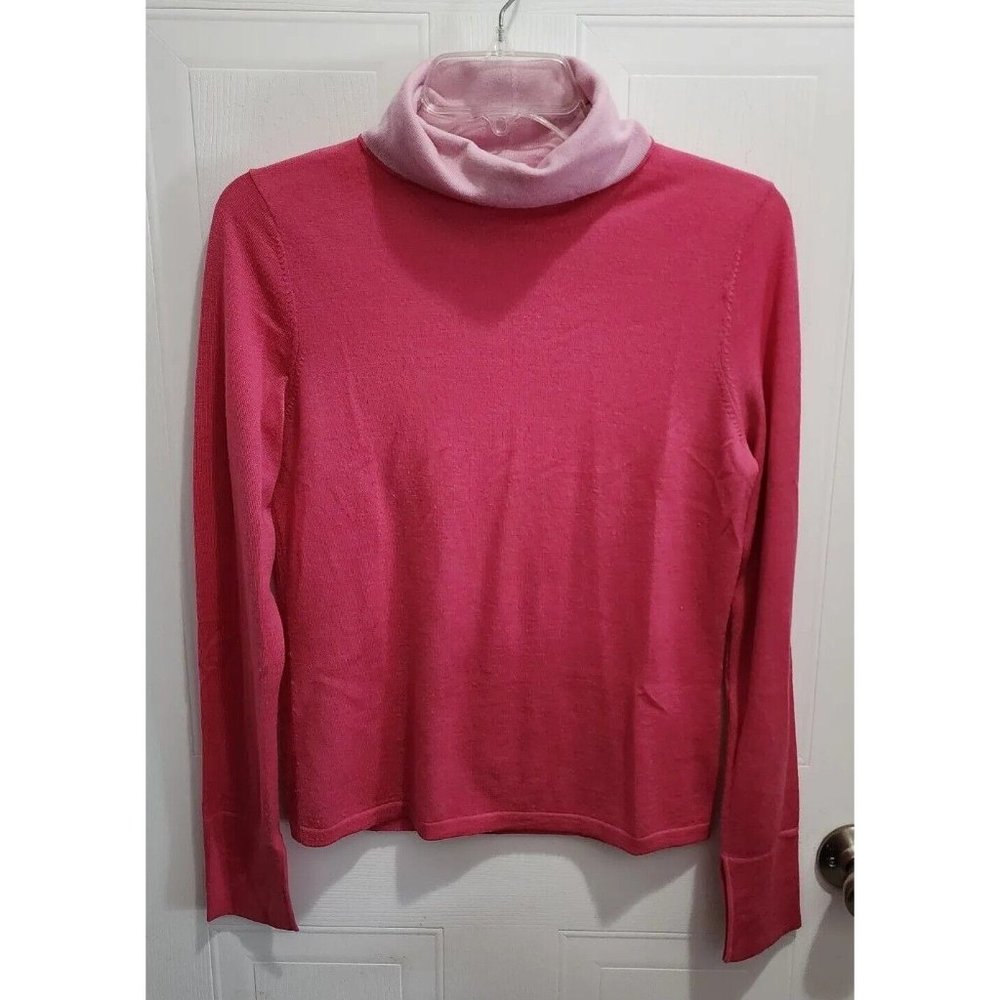 Adrienne Vittadini Women's Long Sleeve Turtleneck Sweater Top 2 Tone Pink Wool M